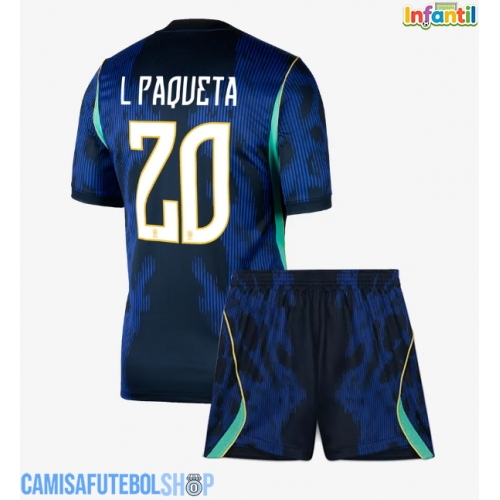 Camisa de time de futebol Brasil Lucas Paqueta #20 Replicas 2º Equipamento Infantil Mundo 2026 Manga Curta (+ Calças curtas)